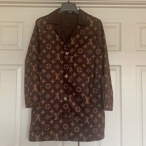 Designer-Inspired Brown Logo Pea Coat